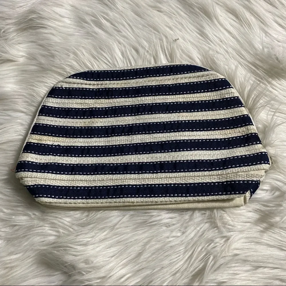 Oscar De La Renta vintage blue white stripes 100% cotton make up travel bag